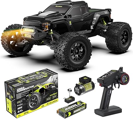 Rlaarlo Omni Terminator RC Car  coches RC sin escobillas 1/10, Monster Truck, 50+ MPH, 4WD, impermeable, fibra de carbono, negro, a partir de 8 años